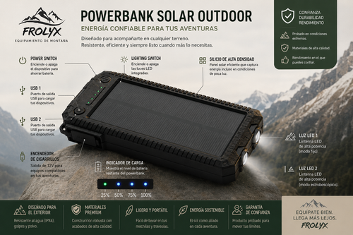 Batería Portátil Solar con Linterna y Encendedor
